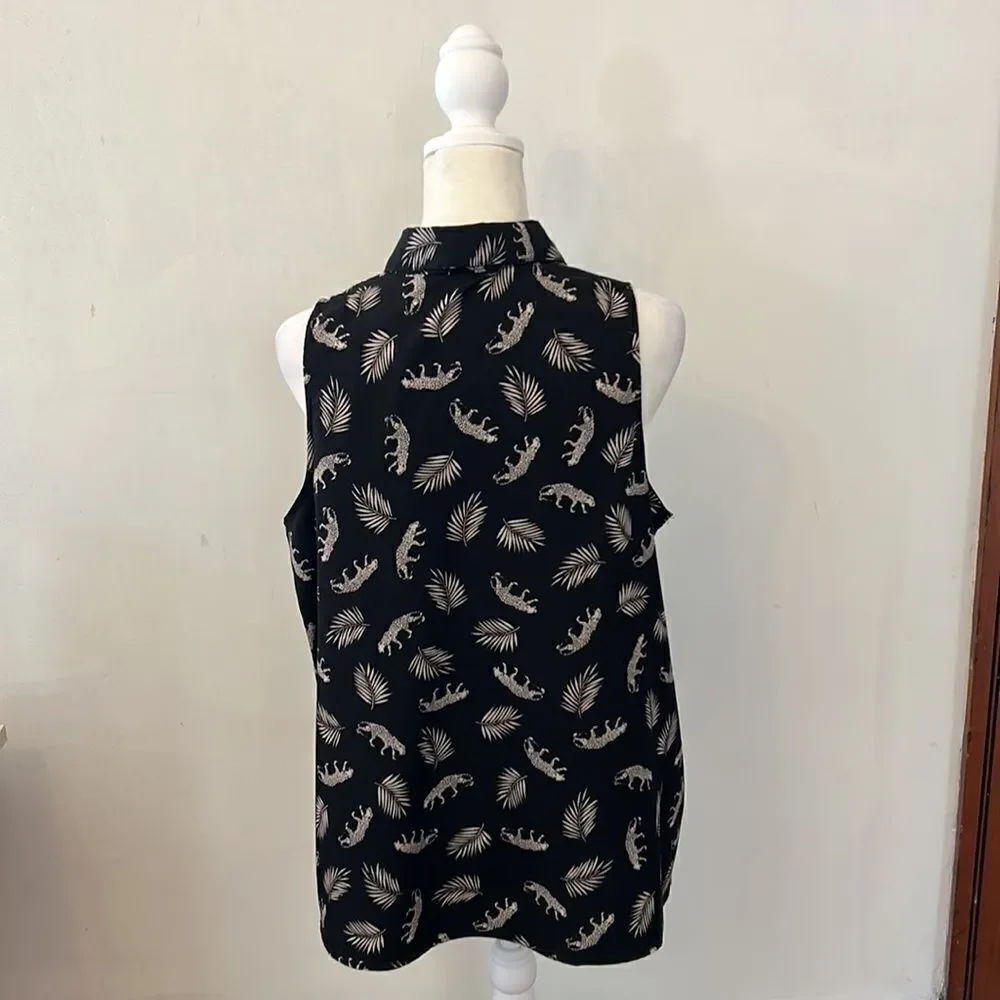 Carmen Carmen Marc Valvo black cheetah sleeveless button front blouse Size L - Picture 7 of 9
